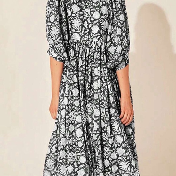 New Boho Aqua  & White Loose Viscose Floral Smock Dress small. The first picture - Picture 4 of 16